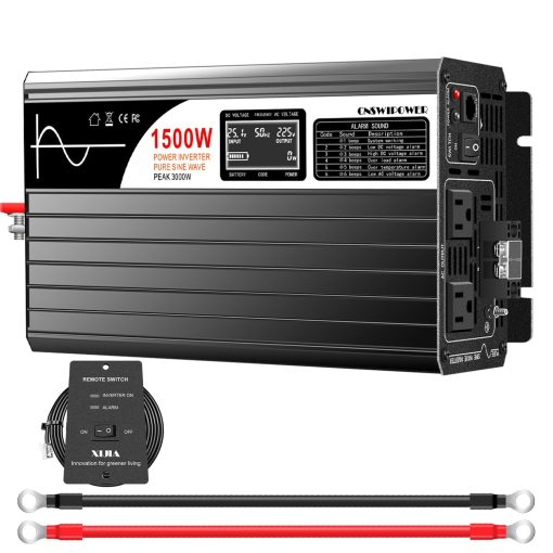 Inversor de Onda Sinusoidal Pura Xijia 1500W (Potencia Pico 3000W) DC 36v a 120v Inversor 60HZ Convertidor Solar para Uso en el Hogar Coche (DC36V (Rango 30V-45V) 1500W)