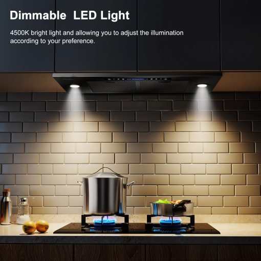 Campana extractora HisoHu de 30 pulgadas / 36 pulgadas, 900 CFM con Ducto Convertible Ductless (Kit Incluido), Campana de Cocina de Acero Inoxidable con 4 Velocidades de Escape (30'', Negro) - Imagen 6