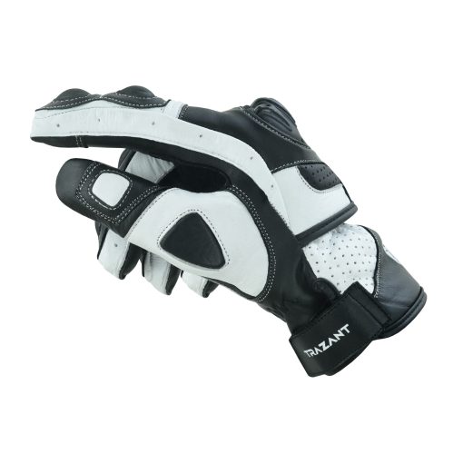 Guantes de Cuero para Motocicleta, Montar, Turismo, Crucero, Proteccion de Nudillos, Guantes de Moto para Hombres y Mujeres (Blanco y Negro, Pequeno) - Imagen 3