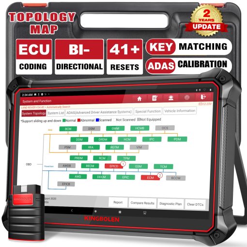 KINGBOLEN K10 Escaner bidireccional de sistemas completos, Bluetooth Obd2, Mapa de topologia, 41+ Funciones de reinicio, Codificacion ECU, FCA AutoAuth, Coincidencia de llaves, Funcion guiada VAG, Actualizacion gratuita por 2 anos
