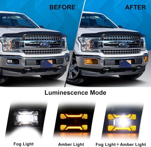 Faro de Niebla LED para F150, Faros de Niebla de 4 pulgadas con Diseno X y Luz de Giro ambar Compatible con Ford F150 2015-2020 Ford Super Duty 2017 2018 - Imagen 3