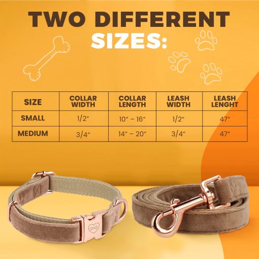 Conjunto de Collar y Correa de Terciopelo para Perros, Collar Ajustable para Perros, Suave y Comodo, Simbolo Grabado, Hebilla de Acero, Set Duradero para Perros Pequenos y Medianos, Pequeno (S) - Imagen 5