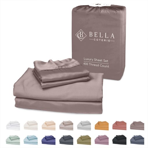 Juego de sabanas de lujo Bella Coterie en tamano completo | Viscosa de bambu cultivada organicamente | Ultra suave | Ideal para personas que duermen calientes | Bolsillo profundo de 18" [Mocha]