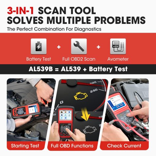 Autel AL539B Escaner OBD2, Lector de Codigos 3-en-1 Probador de Bateria Avometro para Baterias de 12 Voltios, Diagnostico Completo OBDII y Pruebas de Sistemas de Arranque y Carga - Imagen 3