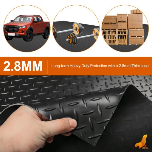 Tapete de Piso para Garaje de 4 x 8 pies Premium de SEAL, 2.8mm de Espesor Negro, Resistente Comercial de Grado Pesado para Estacionamiento de Carros, Carritos de Golf, Corredor de Piso Resistente al Agua/Manchas (Placa de Diamante Estampada) - Imagen 2