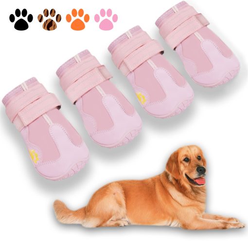 XSY&G Zapatos para Perros, Botas Impermeables para Perros con Tiras Reflectantes Suela Antideslizante y a Prueba de Resbalones, Zapatos para Perros para Medianos y Grandes 4Pzas Rosado-Talla 6