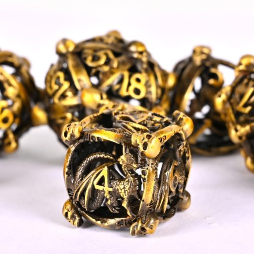 Set de dados de metal DND, UBEUCK 7PCS Dados de Craneo y Dragon de Metal DND para Dungeons & Dragons - Juego de Rol Multifacetico RPG de Metal (Dados dorados)