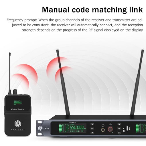 Sistema de monitorizacion inalambrica W IN-MIX EM200 UHF 2 Canales 2 Bodypacks con auriculares utilizados para escenario, banda, estudio de grabacion, actuacion en vivo - Imagen 4