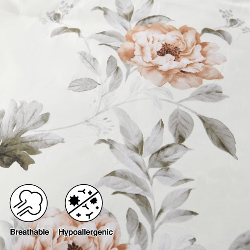Juego de Edredon Queen DDUOXIN - Juego de Edredon de 3 Piezas de Algodon de Fibra Larga con Estampado Floral, Edredon Suave en Crema Verdoso Grisaceo para Cama Queen con 2 Fundas de Almohada - Imagen 6