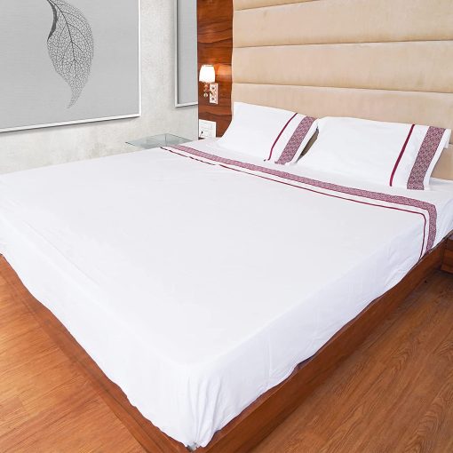 Juego de Sabanas Minor Monkey Queen 1000 Hilos 100% Algodon Egipcio 4 Piezas Blanco Bordado Burdeos Sabanas y Fundas de Almohada de Calidad Hotelera Extra Suave - Juegos de Sabanas Queen con Bolsillo Profundo de hasta 16" - Imagen 2