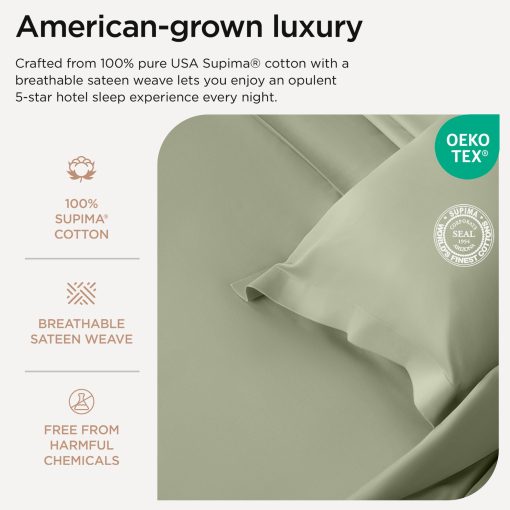 Juego de sabanas de lujo Threadmill de algodon Supima, Juego de sabanas de algodon suave de 1000 hilos para cama tamaño Full, 4 piezas Juego de sabanas Full en verde salvia, Juego de sabanas con bolsillo profundo de calidad de hotel de 5 estrellas - Imagen 3