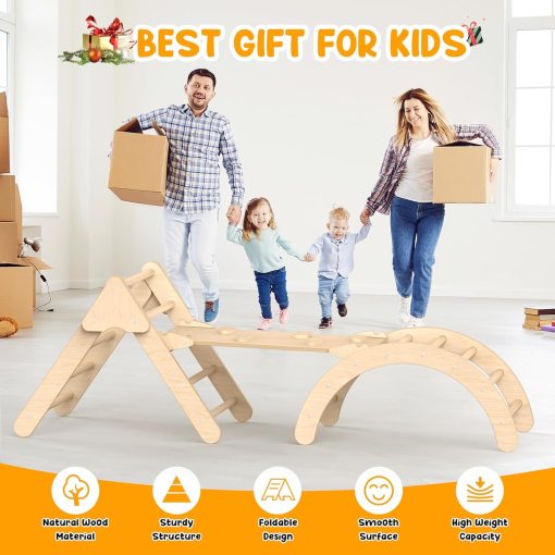 Juguetes de Escalada para Ninos Pequenos Zupemo, Set de Triangulo Pikler Montessori para Ninos Pequenos en Interiores, Set de Escalada Plegable con Arco, Rampa, Triangulo, Tobogan, Balancin, Gimnasio de Triangulo de Madera Pikler en Interiores - Imagen 7