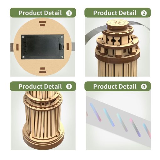 Rompecabezas 3D de Madera Modelo Faro con Ventilador para Adultos, Kit de Construccion de Bloques de Madera Retractil con Ventilador, Bloques de Patrones de Madera para Decoracion de Mesa de Comedor y Mesa de Cocina - Imagen 4