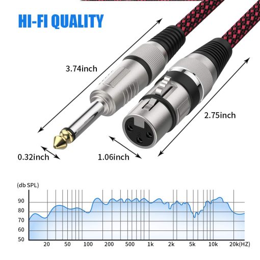 Cable XLR Hembra a 1/4 TS 15ft 2Pack, BIFALE Cable de Microfono Trenzado de Nylon TS 6.35mm Jack Mono Desbalanceado Cable de Microfono Resistente - Imagen 5