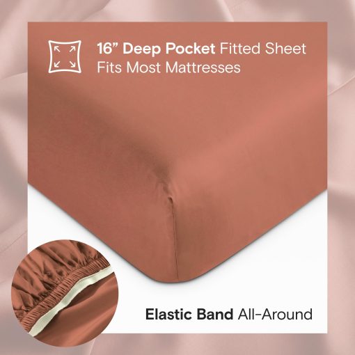 Juego de sabanas Sijo AiryWeight Tencel, 100% Lyocell derivado de eucalipto, ultracomodo, Ganador de Mejores Sabanas de Enfriamiento 2022 por Architectural Digest - 4 piezas - 2 fundas de almohada 1 sabana ajustable 1 sabana encimera (Arcilla, Tamano completo) - Imagen 4