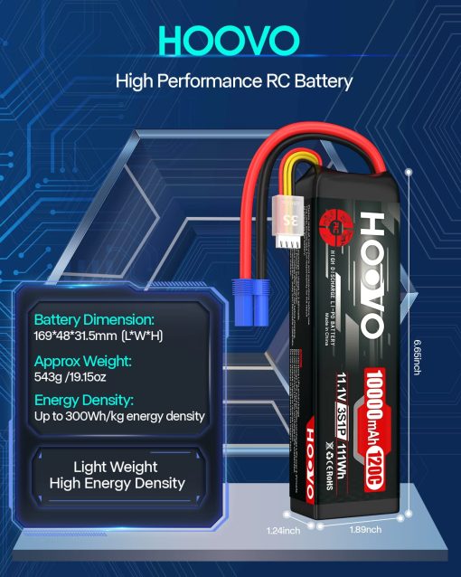 Bateria Lipo HOOVO 3S 11.1V 10000mAh 120C con Conector EC5 para Coches RC, Drones, DJI, FPV, Aviones RC, Hobby de Carreras 2 Pack - Imagen 3