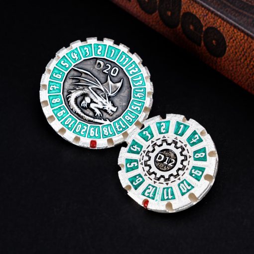 Set de Dados DND Dungeons & Dragons, Dados Metalicos DND de Giro unico, Set de D&D Poliedro D&D con Caja para Juegos de Rol D20 D12 D10 D8 D6 D4 (Dados-Plata Perla Verde) - Imagen 2