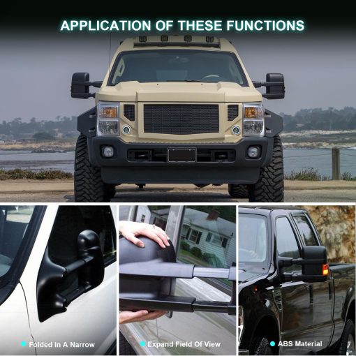 Espejo del lado del conductor SCITOO compatible con 1999-2002 Para Ford F-250 F-350 F-450 F-550 Super Duty con Ajuste Electrico, Calefactado, Senal de Giro, Telescopico y Plegable Manual - Imagen 3