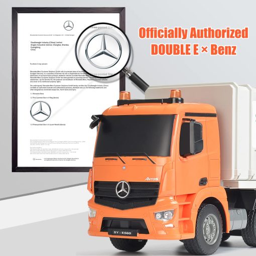 Camion de Basura de Control Remoto con Licencia Benz DOUBLE E Juguete Electrico de Reciclaje con Contenedor de Basura Luces Reales Camion de Gestion de Residuos Recargable Regalo para Ninos - Imagen 2