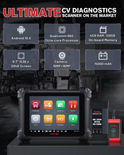 Autel MaxiSYS MS909CV, Escaner de Diagnostico Inteligente para Semirremolque y Camiones Pesados 2024, Topologia 2.0, Actualizacion del MS908CV II, Reprogramacion y Codificacion de ECU J2534, Bidireccional, 48+ Restablecimientos - Imagen 8