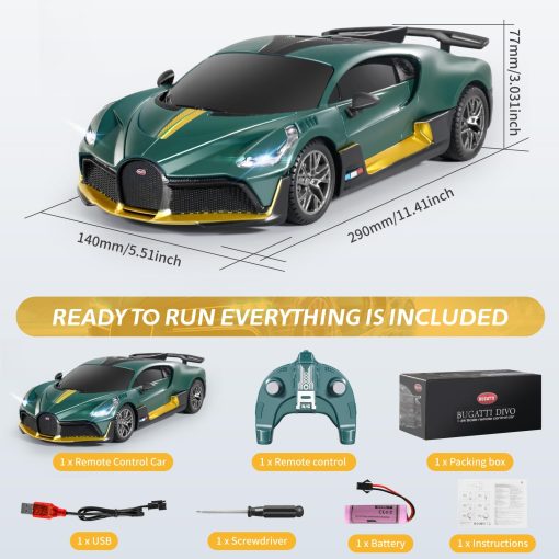 Coche de control remoto MIEBELY - Coche de carreras Rc rapido a escala 1/24, Bugatti Divo 3.7V 500 mAh Juguetes de coche con luz frontal, Modelo de coche de hobby para regalos de cumpleanos ideales para adultos Ninos Ninos de 6 7 8 9 anos de edad - Imagen 6