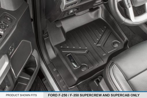 Juego de tapetes para piso SMARTLINER de 2 filas en negro compatible con Ford F-250 / F-350 Super Duty Crew Cab con asientos de cubo de 1ra fila 2017-2022 - Imagen 2