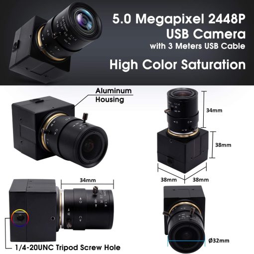 Camara USB de 5MP con Lente de Zoom de 2.8-12 mm Mini Camara UVC USB 2.0 con Enfoque Variable Camara para PC con Zoom Manual Camara de Enfoque Cercano Industrial Camara Web Varifocal para Raspberry Pi Laptop - Imagen 5