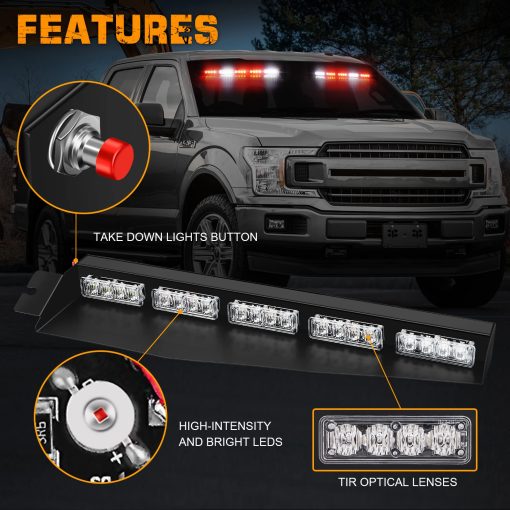 Luces de Emergencia para Visera XRIDONSEN de 34 pulgadas 40 LED Rojo Blanco Luces Estroboscopicas Interiores de Parabrisas Advertencia parpadeante para Vehiculos de Bomberos Voluntarios Camiones - Imagen 3
