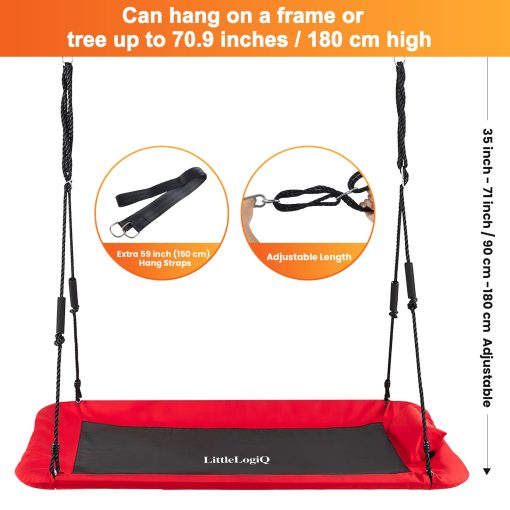 LITTLELOGIQ Columpio de arbol para niños, 59 pulgadas Conjuntos de columpios al aire libre para el patio trasero, Asiento de columpio de plataforma voladora con 2 correas colgantes, Capacidad de 700 lb, Cuerdas ajustables, Regalo para adultos, niños, niñas - Rojo - Imagen 5