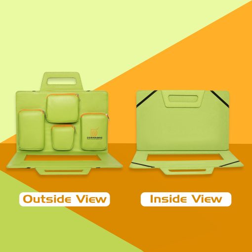 Bolsa de viaje de cuero vegano Domari para laptop para Hombres y Mujeres de 14 pulgadas con cremalleras resistentes - Verde - Imagen 5