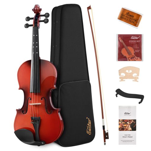 Violin Eastar de 3/4 para Principiantes, Kit de Violines para Estudiantes, Viola con Estuche Rigido, Resina, Reposacabezas, Arco y Cuerdas Extra (Guia de Dedo Impresa en el Diapason)