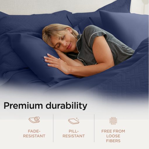 Juego de Sabanas de Algodon Supima Threadmill Queen, 1000 Hilos, 4 Piezas para Colchon Queen, Sabanas de Cama de Lujo, Tela Satinada de Calidad de Hotel con Bolsillo Elastico Profundo, Azul Folkstone - Imagen 4