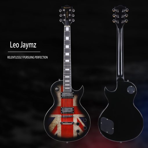 Guitarra electrica de tamaño completo modelo Single Cut Leo Jaymz - con increible calcomania de la bandera del Reino Unido en la parte superior arqueada (Bandera del Reino Unido) - Imagen 2