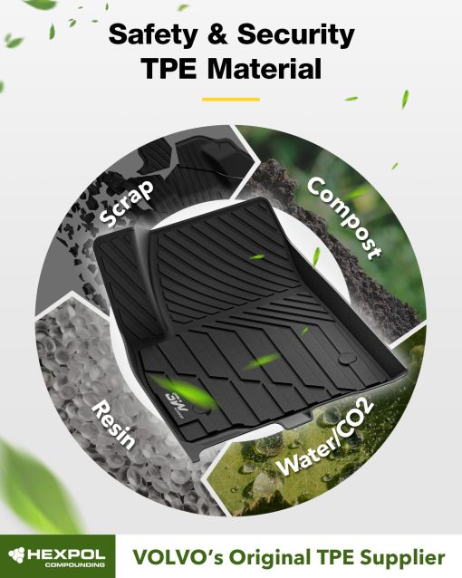 3W Tapetes para piso compatibles con Cadillac XT5 2016-2024 Accesorios a medida para Cadillac XT5 Tapete Todo Clima TPE para Cadillac XT5 Juego completo de tapetes para automovil para la 1ra y 2da fila Negro - Imagen 4