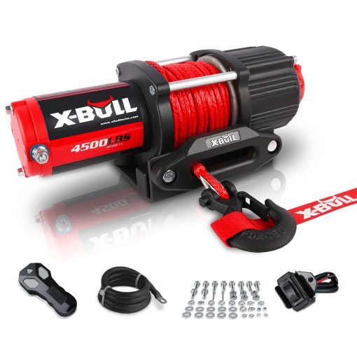 Cabrestante Electrico X-BULL 4500 lbs 12V con Cable Sintetico Impermeable, ATV/UTV Cabrestante con Control Remoto Inalambrico y Soporte de Montaje