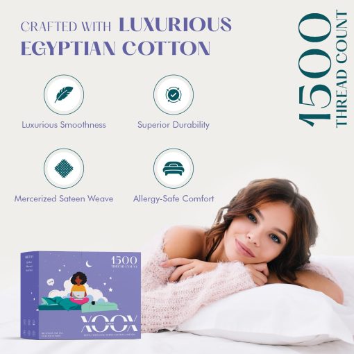 Juego de sabanas de algodon egipcio XOOX Linen 100% California King - 1500 hilos 4 PC Sabanas Cal King de algodon egipcio, Suaves, Sabanas frescas de saten, Sabanas de alto hilo California King - Blanco - Imagen 2