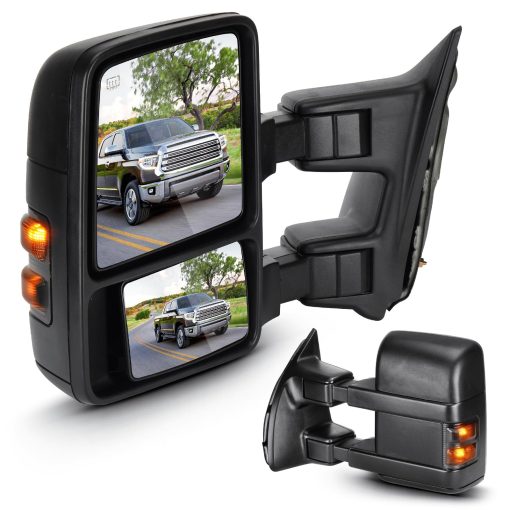 Espejos de Remolque para Ford F-250 F-350 Super Duty 1999-2007 con Funcion de Plegado Manual Telescopico y Senal de Giro (1 Par)