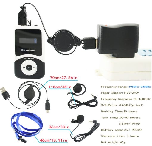 Sistema de Guia Turistica Inalambrico EXMAX ATG-100T 195MHz Headsets de Sistema de Transmision de Voz para Traduccion Simultanea en Iglesias Equipos de Interpretacion de Ensenanza Conferencias Viajes (1 Transmisor 6 Receptores) - Imagen 5