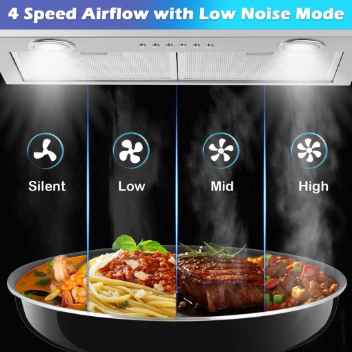 Extractor de Campana de 24" ONEEON, Acero Inoxidable 500CFM Empotrable en Cocina, Ventilador de Escape de 4 Velocidades, Filtros de Laberinto Aptos para Lavavajillas, Luces LED y Apagado con Retardo de 3 Minutos - Imagen 3