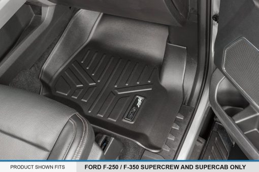 Juego de tapetes para piso SMARTLINER de 2 filas en negro compatible con Ford F-250 / F-350 Super Duty Crew Cab con asientos de cubo de 1ra fila 2017-2022 - Imagen 3