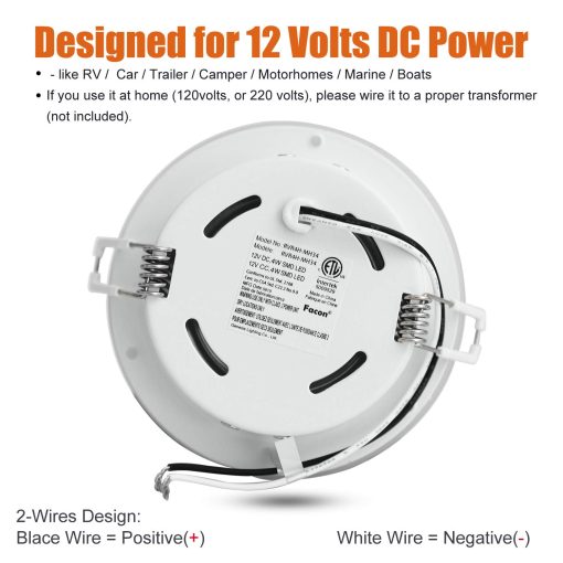 Facon 4.5 pulgadas LED RV Puck Light, DLFST4-008, luces de techo LED empotradas de aluminio completo, luz interior de 12V para RV, autocaravanas, remolques de camping, barcos (paquete de 6) - Imagen 5