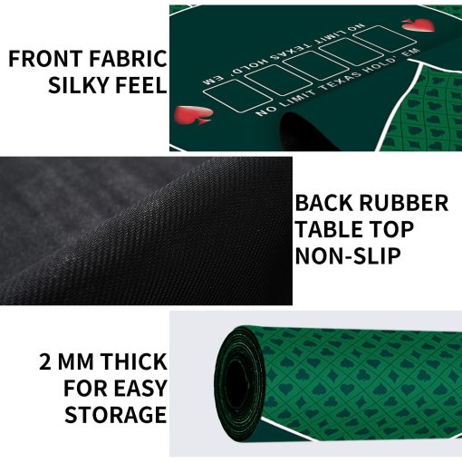 Tapete de poker cuadrado plegable de 24/31/39/47/55/63 pulgadas para 6 jugadores, diseno portatil anti-deslizante de mesa de juego de tablero de cartas de Texas Hold'em para juegos familiares, casino, fiesta - Imagen 3