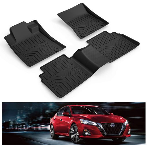 Tapetes para piso KIWI MASTER Compatible con Accesorios Nissan Altima 2019-2024 Juego de Tapetes para Todos los Climas en TPE para Asientos Delanteros y Traseros Negro