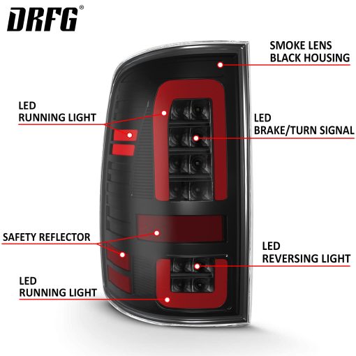 Ensamblaje de luces traseras LED Compatible para Dodge Ram 2009 1500, Ram 1500 2500 3500 2010-2018 Luces traseras de freno humeante negras, lamparas traseras, lado del pasajero y del conductor (solo compatible con el modelo estandar de luces traseras no LED) - Imagen 3