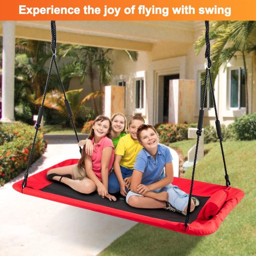 LITTLELOGIQ Columpio de arbol para niños, 59 pulgadas Conjuntos de columpios al aire libre para el patio trasero, Asiento de columpio de plataforma voladora con 2 correas colgantes, Capacidad de 700 lb, Cuerdas ajustables, Regalo para adultos, niños, niñas - Rojo - Imagen 6