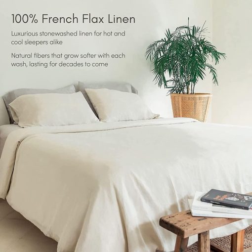Sabana Ajustable 100% Lino Frances Baloo (Gris Paloma - 54"x75" - Tamano Completo) | Fresca, Suave y Duradera | con Bolsillos de 16" de Profundidad | Certificacion Oeko-TEX? Standard 100 - Imagen 3