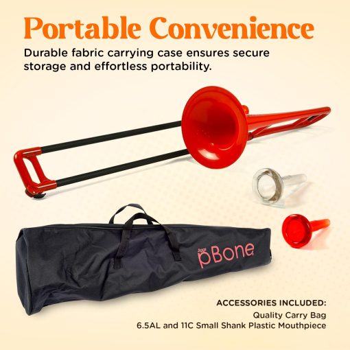 Trombon de plastico PINSTRUMENTS pBone - Boquillas y Estuche de Transporte - Ligero y Versatil, Agarre Ergonomico Comodo - Sonido Autentico en Bb para Estudiantes y Principiantes - Construccion Duradera de ABS - Rojo - Imagen 5