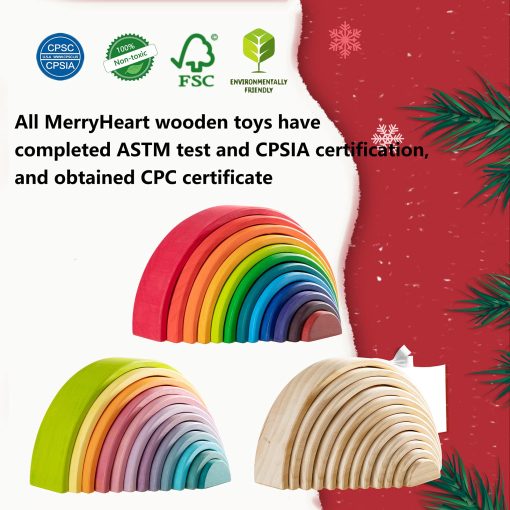 MERRYHEART Juguete de Arco Iris de Madera Apilable, 12 Piezas de Arco Iris de Madera, Juguete de Apilamiento de Arco Iris Extra Grande, Bloques de Construccion de Rompecabezas de Anidacion Juguetes Educativos para Ninos Pequenos - Imagen 7