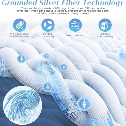 Sabana Ajustable de Conexion a Tierra Ellectrify - 35% Plata Pura y 65% Algodon Organico - Cable de Conexion para Conexion a Tierra, Sueno y Cama - Conexion a Tierra para Cama y Tierra (Full) - Imagen 3