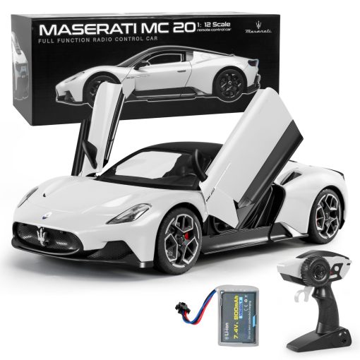 Coche de control remoto MIEBELY Maserati, Puerta abatible Coche de juguete a escala 1:12 7.4V 900mAh Coches Rc rapidos con luz led Modelo de coche para adultos Ninos Ninas Ideas de regalo de cumpleanos (Blanco)